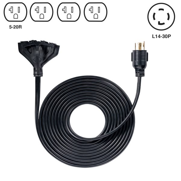 25′ Generator Cord: 30A 120V L14-30P to (4x) 5-20R