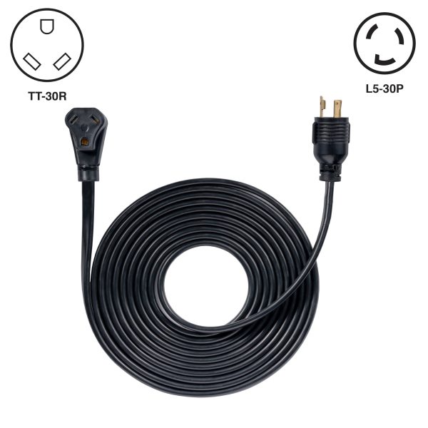 25′ Generator Cord: 30A 120V L5-30P to TT-30R
