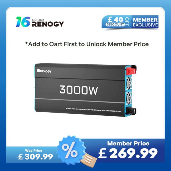 3000W 12V Solar Inverter Pure Sine Wave DC to AC for Camper Van Motorhome Off-Grid