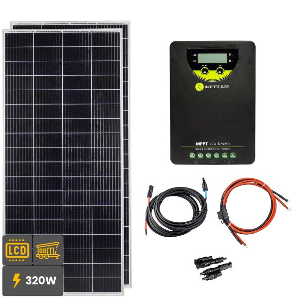 320W Solar Inselanlage Bausatz (2×160 W) WATTSTUNDE® 40 A 90 V MPPT Solar Laderegler WLR-BT40.90 MPPT