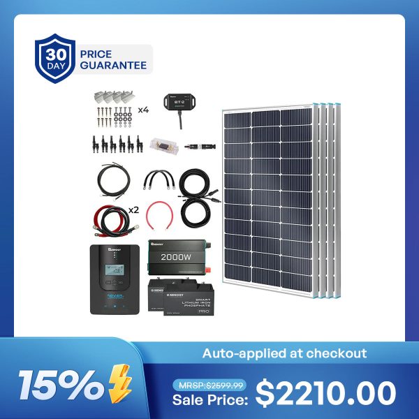 400W 12V Complete Solar Panel Kit with 2.4kWh Batteries