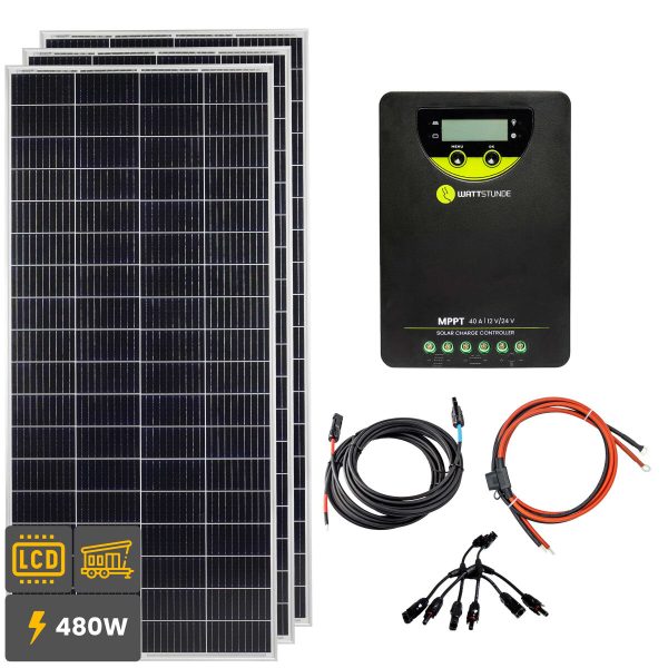 480W Solar Inselanlage Bausatz (3x160W) WATTSTUNDE® 40 A 90 V MPPT Solar Laderegler WLR-BT 40.90 MPPT