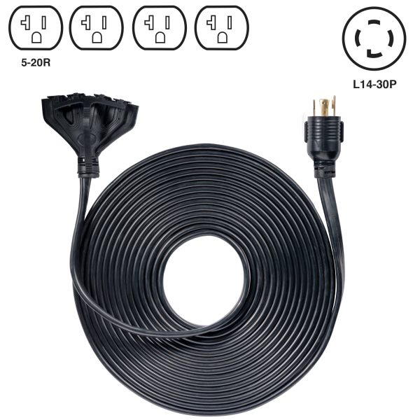 50′ Generator Cord: 30A 120V L14-30P to (4x) 5-20R