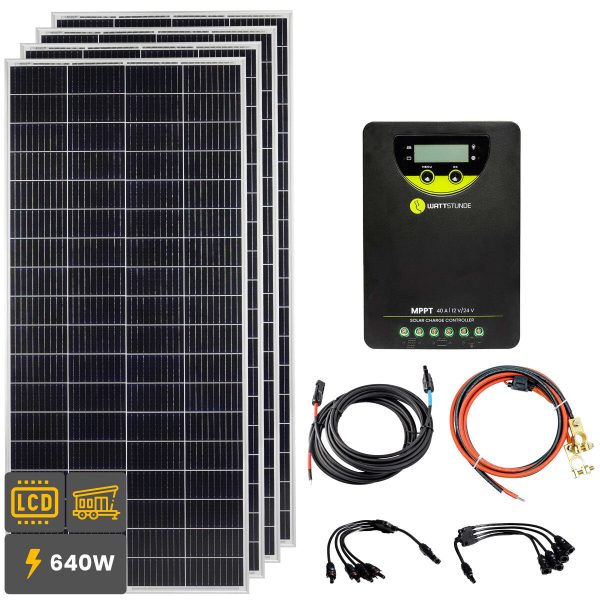 640W Solar Inselanlage Bausatz (4×160 W) WATTSTUNDE® 40A 90V MPPT Solar Laderegler WLR40.90 MPPT