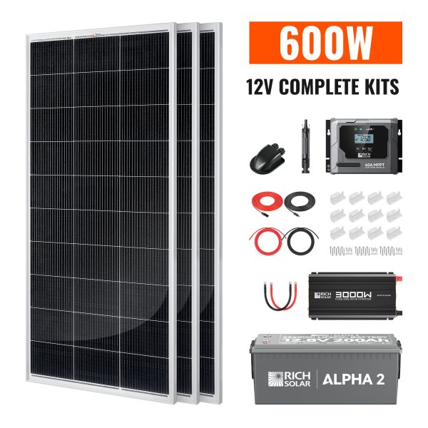 Complete 600W Solar Kit with Battery & Inverter | Off-Grid Solar Power System for RVs, Vans, Cabins & Backup Power | Complete Energy Solution