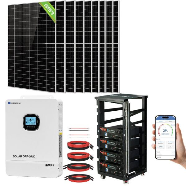 Eco-Worthy Complete Off-Grid Solar Power System |20.48kWh/61.44kWh Battery | 10000W 120/240V | 5310W/15340W PV