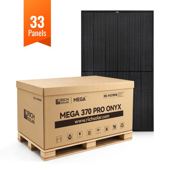 MEGA 370 PRO ONYX | 370 Watt Solar Panel | 24V Off-Grid Solar Panel for Residential, Commercial, Agriculture | 25-Year Output Warranty