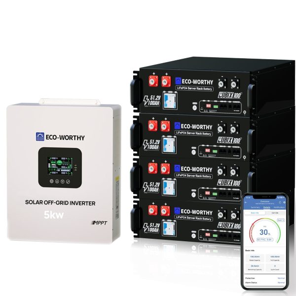 Available in Puerto Rico | Off Grid Home Power Bundle | 5kW Inverter with 48V 100AH Server Rack Battery | 20.48kWh