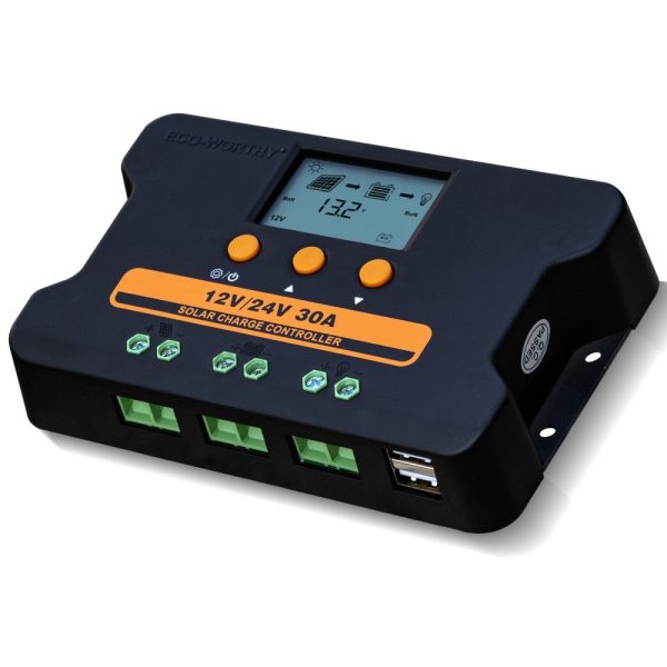 Upgraded 30A PWM Solar Charge Controller Regulator with Dual USB Port 12V/24V Autoswitch